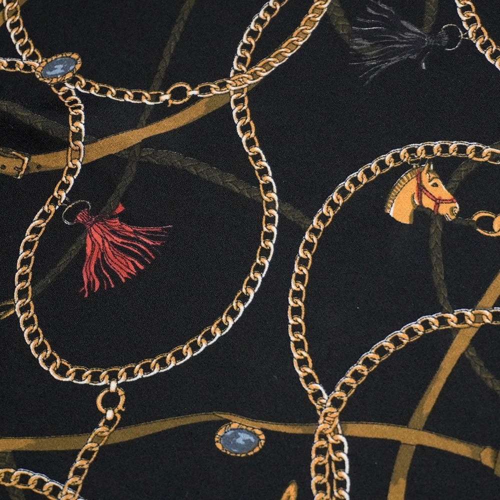 Zara Black Equestrian Chain Tassel Print Tie-Neck Blouse 0X Large Old Money - Picture 5 of 9